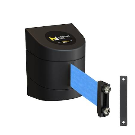 Retractable Belt Barrier Black Magnetic Wall Mount 7.5'Lt Blu Belt (M)